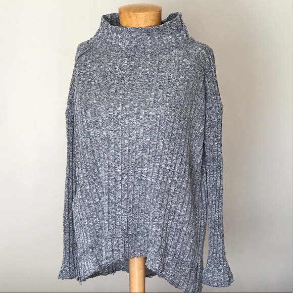 Free People blue/white ribbed high neck top. Large - Picture 2 of 7